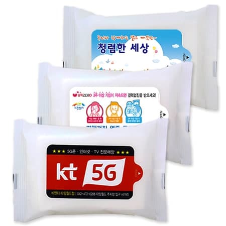 10매 휴대형 판촉용 물티슈 화이트 무광 포장