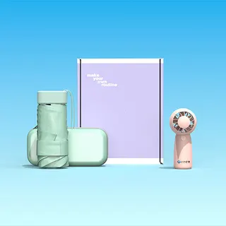 루티네 웰컴키트 선물세트 초소형 컴팩트 버블 선풍기+뉴포켓 5단 양우산