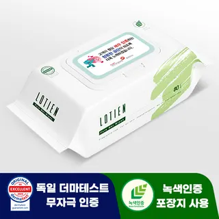 퓨어 로티엔 플레인 그린 더마테스트 물티슈 40g (80매)