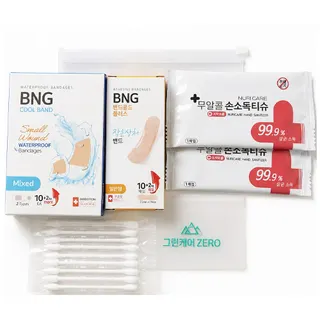 그린케어 제로 구급 응급세트(방수밴드.일반밴드.무알콜손소독티슈2.면봉)홍보.판촉.선물용
